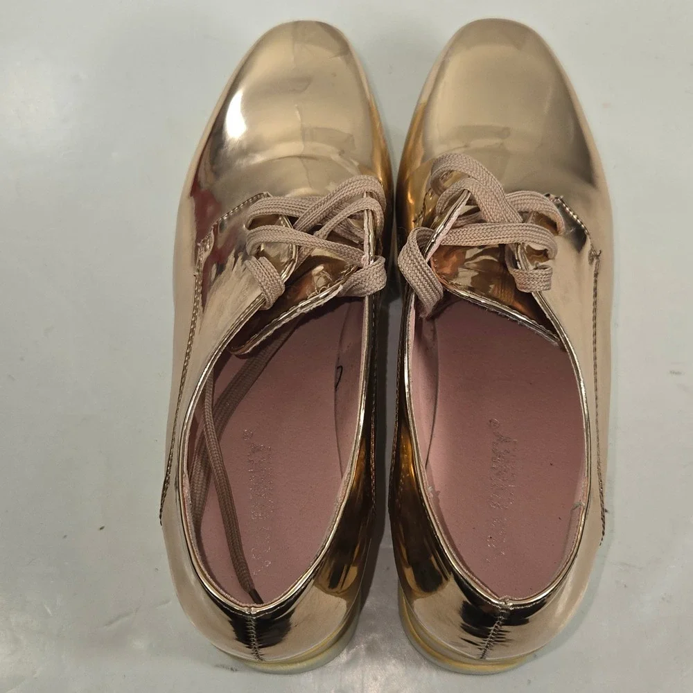 Via Pinky Rose Gold Metallic Platform Wedge Oxfords Size 37 Shark Tooth Sole